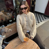 Fuzzy Frog Button Women's Knit Cardigan Long Sleeve Loose Cropped Cardigan Solid Relaxed Knit Top Daily Jackets