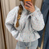 Printed Oversized Drawstring Waist Jackets Women Street Stand Collar Full Sleeve Zipper Slim Coats Autumn Chic Ladies Outerwears