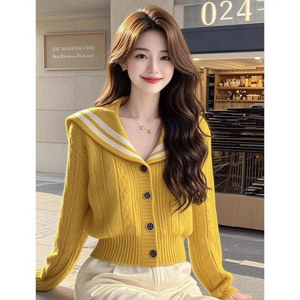 Autumn Winter V-Neck Knitt Cardigan Sweater Jacket Women High-Grade Elegant Short Sweater Coat Female Tops