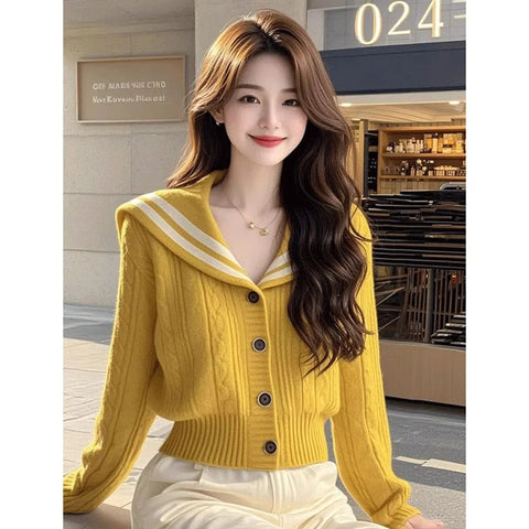 Autumn Winter V-Neck Knitt Cardigan Sweater Jacket Women High-Grade Elegant Short Sweater Coat Female Tops