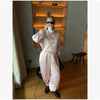 Women Frog Button Satin Jacket Lattern Pants Set Stand Collar Long Sleeve Top Wide Leg Pant Loose Fit Suit Summer Casual Outfits