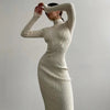 Autumn Knitted Turtleneck Dress Women Long Sleeve Bodycon Midi Dresses Female Elegant Solid Color Skinny Dress