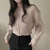 Short Sweater Zipper O-neck Knitted Cardigan Coat Casual Basic Solid Black Women Clothes Winter All-match Thick Lady