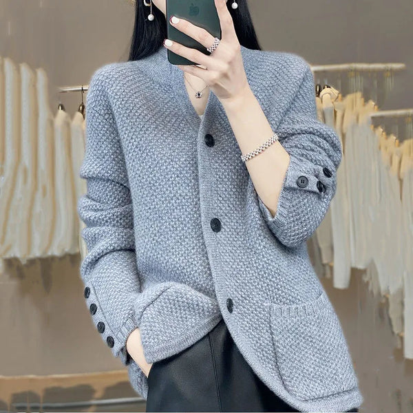 Autumn Winter Korean Stand Collar Knitting Cardigan Women's Sweater Jacket Loose Ladies Sweater Coat Tops