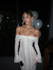 White Lace Patchwork Long Dress Women's Pleated Ruffle Sleeve Off shoulder bodycon See Through Vestidos Lady Party Gowns