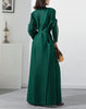 Spliced Pleated Dress For Women V-neck Long Sleeves Designer Belt Party Dresses Patchwork Female Clothing 2YA1324