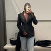 Notched Black Blazer Coats For Women Elegant Single Breasted Suit Jacket Female Long Sleeve OL Chic Street Outerwear