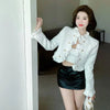 White Cropped Jackets for Women Korean Ruffles Double-Breasted Coat Ladies Elegant Chic Short Tweed Cardigans