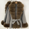 Real Fur Wool Jacket Reality Fur Jacket Women Natural Fox Fur Cuffs Winter Clothing Female Elegant with Belt Woolen Coat