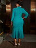 Women's Elegant Polo Collar Office Dress Long Sleeve High Waist Autumn Winter Solid Color Commuting Workwear