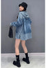 Retro Denim Hooded Coats for Women Blue Single Breasted Mid-length Loose Autumn Jackets