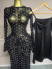 Women Flare Long Sleeve Stacked Dot Mesh See Though with Lining Maxi Long Dress Evening Birthday Sexy Party Dresses