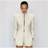 Pinstripe Women's Blazer Coats Back Cut Out Tie Long Sleeve Jackets for Woman Lapel Collar Navy Striped Suit Jacket Office Chic