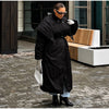 Detachable Triangle Shawl Long Puffer Coat Stand Collar Waist Tie Belt Button Solid Loose Women Coats Winter Commute Outfit