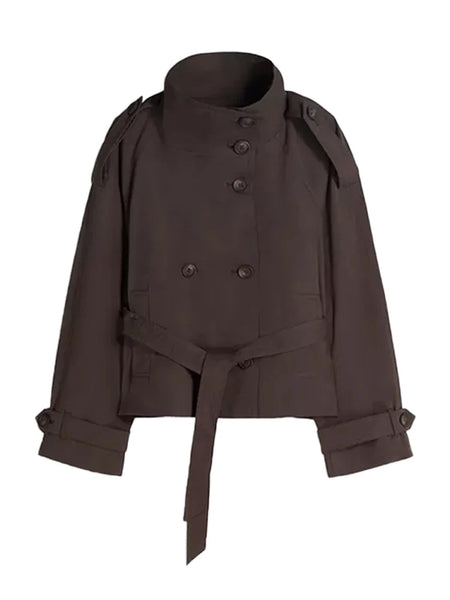 Elegant Women's Windbreaker Stand Collar Double Breasted Long Sleeve Pockets Female Jacket Spring Autumn Lady Commute Tops