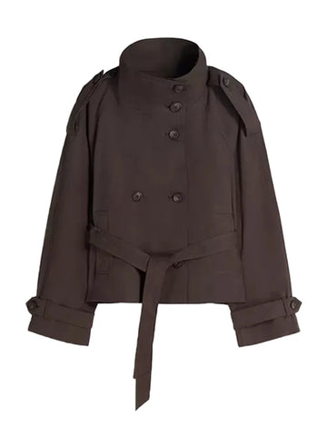 Elegant Women's Windbreaker Stand Collar Double Breasted Long Sleeve Pockets Female Jacket Spring Autumn Lady Commute Tops