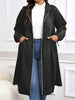 Plus Size Solid Drawstring Zip Up Hooded Coat, Casual Long Sleeve Pocket Outerwear for Fall & Winter, Women's Clothes for Daily