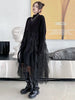 Women Black Big Size Knitting Mesh Irregular Sweater Dress V-Neck Long Sleeve Spring Autumn 1DH2366