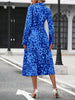 Elegant Random Print Button Down Shirt Dress Women's Long Sleeve Belted Waist Midi Dress Spring Fall Office Casual Dress