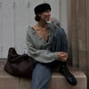 Fuzzy Frog Button Women's Knit Cardigan Long Sleeve Loose Cropped Cardigan Solid Relaxed Knit Top Daily Jackets