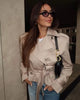 women's British wind trench coat style double-breasted long sleeve belt lapel jacket short coat