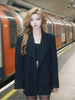 Fall/Winter Women's Street oversized pinstripe shoulder-padded loose suit jacket for women