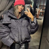 Chic Women Print Hooded Padded Jacket Oversized Zip Up Long Sleeve Warm Winter Coat Casual Daily Ladies Quilted Cotton Outerwear