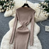 Vestidos Para Mujer Solid Half High Collar Autumn Winter Solid Woman Dresses Korean Sweater Elegant Long Dress