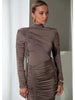 Elegant Long Sleeved Elastic Tight Pleated Maxi Dress Women Slim Party Club Evening Dress Autumn Winter Vestido