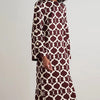 Geometric Print Women Maxi Dresses Long Flare Sleeve Feather Fringe Trim Side Slit Dress Elegant Party Vintage Ladies Dress