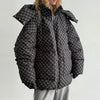 Chic Women Print Hooded Padded Jacket Oversized Zip Up Long Sleeve Warm Winter Coat Casual Daily Ladies Quilted Cotton Outerwear