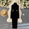 Autumn Winter Twist Women's Wrap Knitted Dresses Long Sleeve Sheath Knitwear Office Bodycon Dress Female