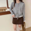 Korean Sweet Lace Patchwork Knitted Cardigan Women Spring Autumn Y2K Harajuku Lace-Up Sweater Coat Short Kawaii O-Neck Knitwear