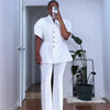 Vintage Elegant Two Piece Set Women Matching Sets Office Lady Single-breasted Puff Sleeve Blazer Coat and Wide Leg Pant Suits