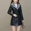 Womens Leather Windbreaker Plus Velvet Thick PU Leather Cotton Coat Long Suit Collar Large Size Warm Leather Jackets