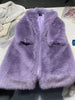 Women Thick Faux Fur Jacket Work Y2k Autumn Winter Maxi Coat Long Warm Belt Fur Purple Parkas Bontjas Furry Outerwear