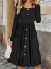 Elegant Solid Color Button-Detail Round Neck Long Sleeve Mid-Length Plus Size Women's Dress for Autumn