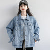 Vintage Women Jacket Autumn Winter Oversize Denim Jackets Washed Blue Jeans Coat Turn-down Collar Outwear Bomber Jacket