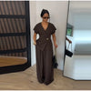 Chic Solid Stand Neck Blazer Jacket Pant Set Women Full Sleeve Shoulder Pads Coat Wide Leg Pants Autumn Commute Outfit