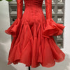 Women's Irregular Pleated Patchwork Long Flare Sleeve Waist Cinching Midi Dresses Female Clothing
