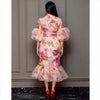Women Floral Mermaid Midi Dress Round Neck Puff Bubble Sleeve Ruffle Hem Elegant Wedding Guest Cocktail Evening Formal Dress