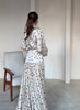Spring Autumn Casual White Polka Dot Dress Women's Elegant Loose Satin Long Sleeve Midi Dress