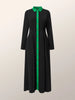 Plus Size Women Color Block Shirt Maxi Dress,Long Sleeve Collared Button Front High Slit Flowy Long Dress With Green Belt,Elegan