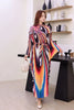 Pleated Printting Batwing Sleeve Dress For Women Spring Autumn Chic V-Neck Loose Famale Clothing 2DB4541
