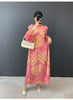 Vintage Chic Printting Straight Pleated Women's Dress Hand-Cranked Floral Long Dresses Spring Clothing 2DB6498