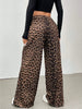 Women Leopard Print Wide Leg Pants Elastic High Waist Loose Casual Trousers Streetwear Y2K Long Palazzo Pants