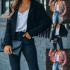 Womens Vintage Lapel Long Sleeve FringeCropped Hippie Motor Biker Cardigan OutwearsFaux Suede Tassel Jacket