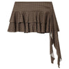 Layered Chiffon Skirt Shorts Ladies Mini High Waist Lace-Up Culottes Female Ruffle Beige Skirts Fairycore Culottes