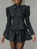 Embroidery Lace Up Bow Suit Jacket Short Skirt Suits Women Elegant Long Sleeve Waist Cinching Coats High Waist Skirts Outfit