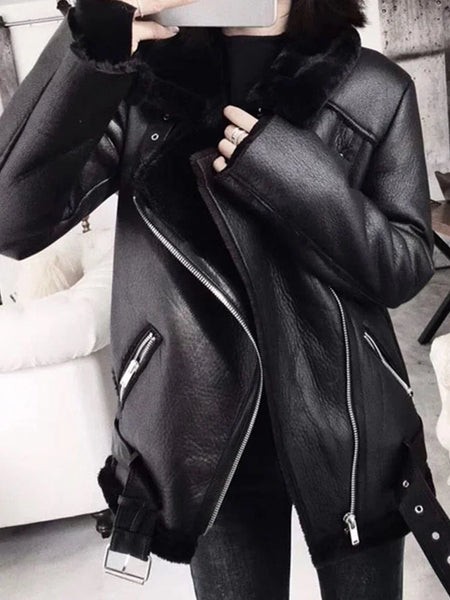 Winter Coats Women Thick Faux Leather Fur Sheepskin Coat Female Fur Spliced Jacket Aviator Outwear Casaco Feminino